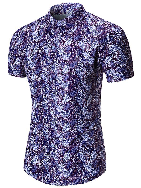

Leaf Pattern Casual Button Up Shirt, Purple