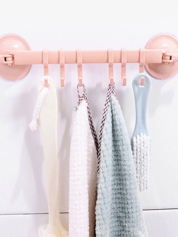 

6 Hooks Bathroom Movable Vacuum Suction Wall Sucker Hook, Pink