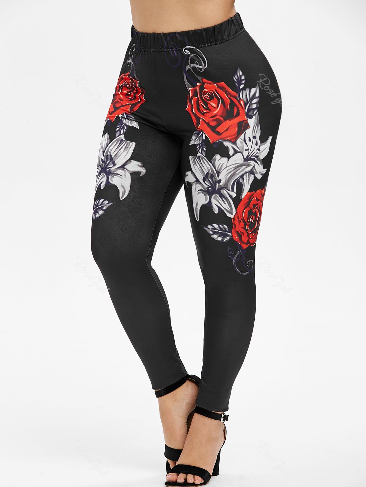 

Plus Size Floral Print Skinny Leggings, Blueberry blue