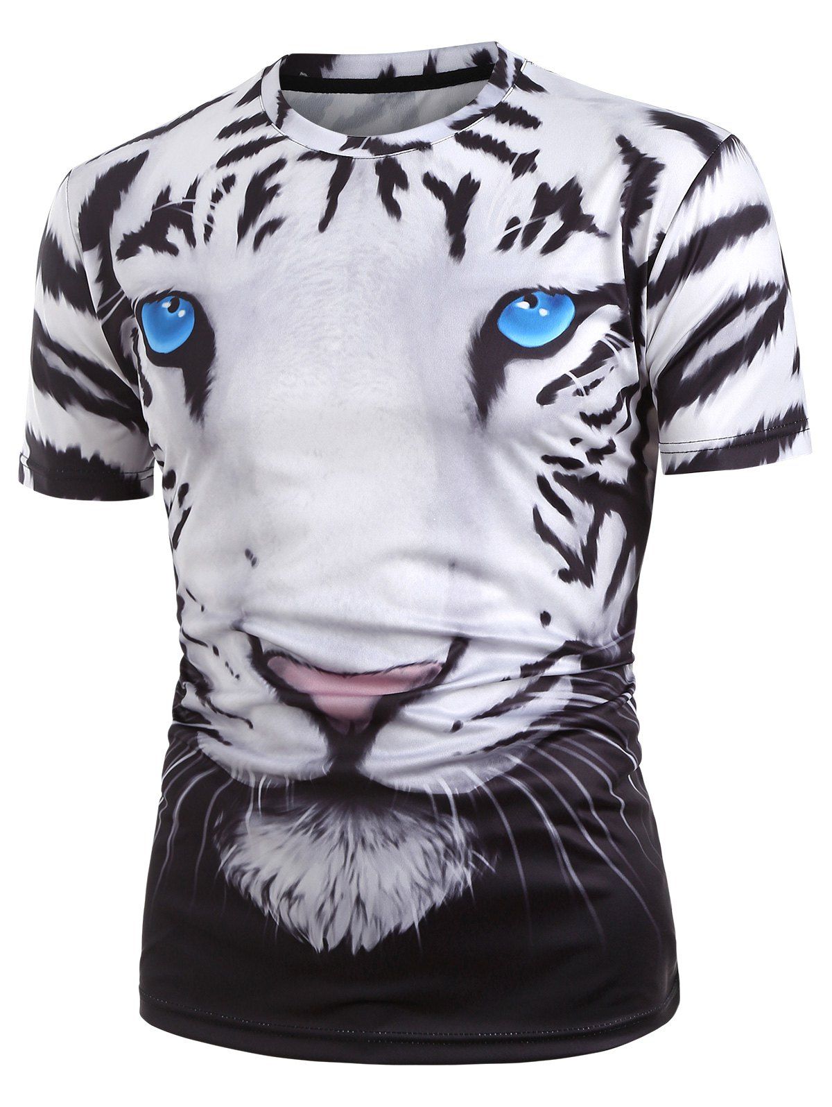 

3D Tiger Graphic Short Sleeve T Shirt, Multi