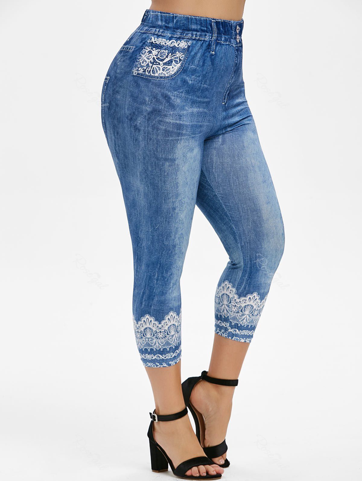 

Plus Size 3D Print Capri Jeggings, Ocean blue