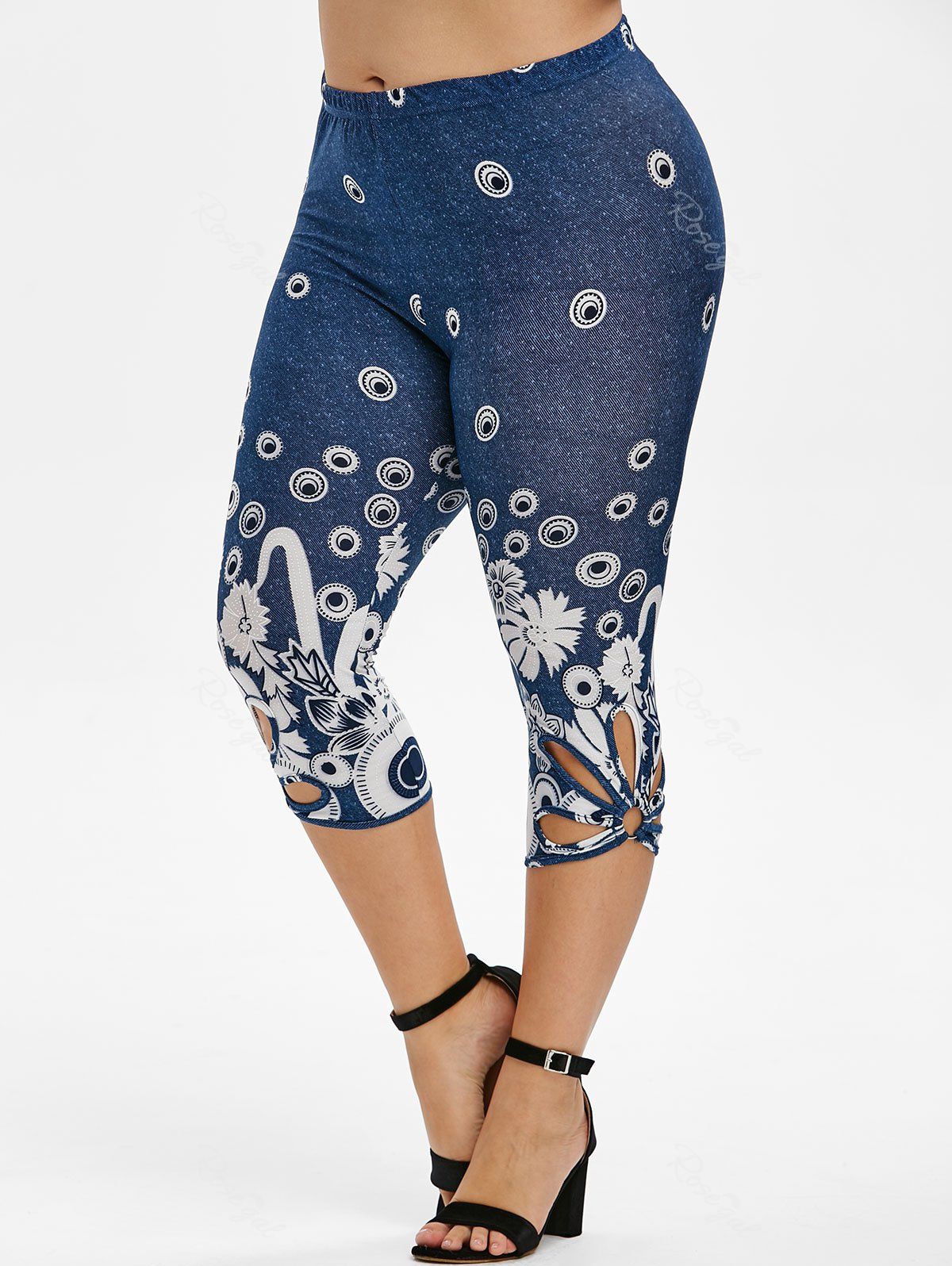 Flower Design Fitted Capri Leggings 