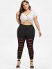 Plus Size Lace Panel Ripped High Waisted Leggings -  