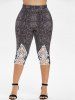 Plus Size Heathered Lace Crochet Capri Leggings -  