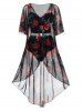 Maillot de Bain Tankini Fleuri de Grande Taille à Armature avec Robe Couverture - Noir 1X