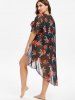 Maillot de Bain Tankini Fleuri de Grande Taille à Armature avec Robe Couverture - Noir 1X