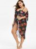 Maillot de Bain Tankini Fleuri de Grande Taille à Armature avec Robe Couverture - Noir 4X