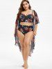 Maillot de Bain Tankini Fleuri de Grande Taille à Armature avec Robe Couverture - Noir 4X