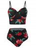 Maillot de Bain Tankini Fleuri de Grande Taille à Armature avec Robe Couverture - Noir 4X