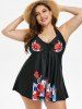 Plus Size Cinched Floral Print Cinched Tankini Swimwear -  