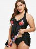 Plus Size Cinched Floral Print Cinched Tankini Swimwear -  