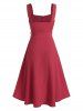 Buttons Self Tie Belt Fit And Flare Dress -  