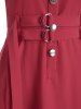 Buttons Self Tie Belt Fit And Flare Dress -  