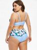 Plus Size Floral Print Lattice Bikini Swimwear -  
