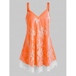 

Plus Size Floral Lace Overlay Sweetheart Neck Tank Top, Dark orange