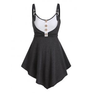 

Buckle Strap Button A Line Tank Top, Dark gray