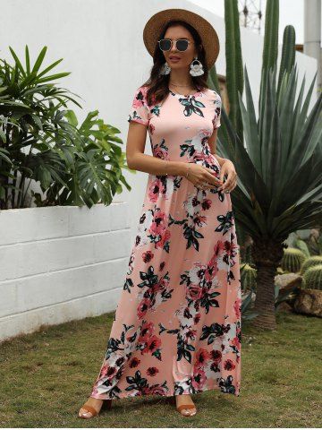 

Floral Print Criss-cross Cut Out Maxi Dress, Pink
