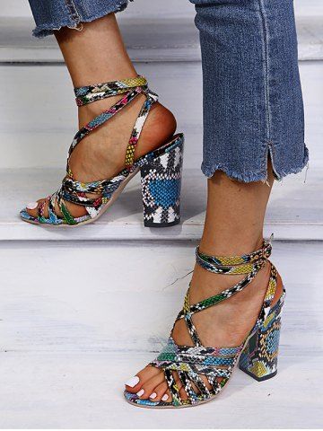 

Snake Print Strappy High Heel Sandals, Blue ivy