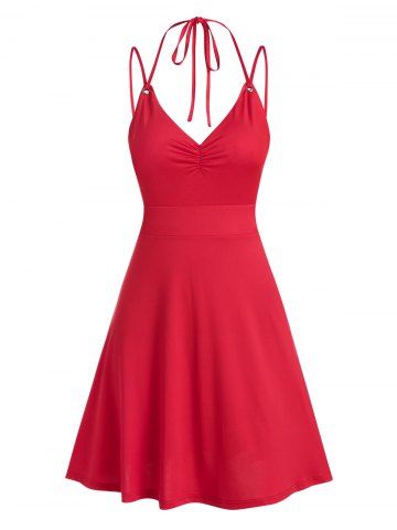 red spaghetti strap dress short