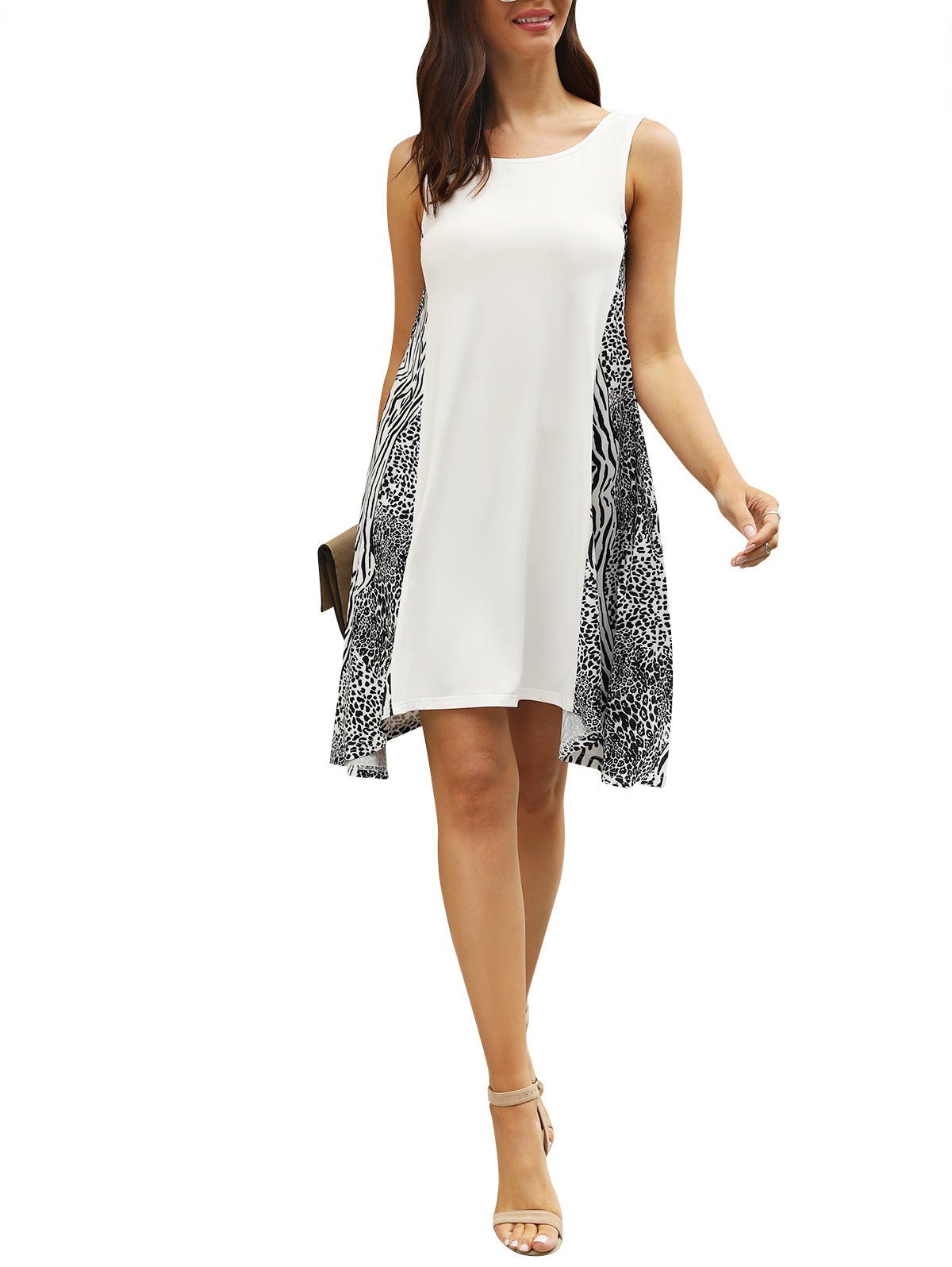 

Leopard Print Sleeveless Dress, White