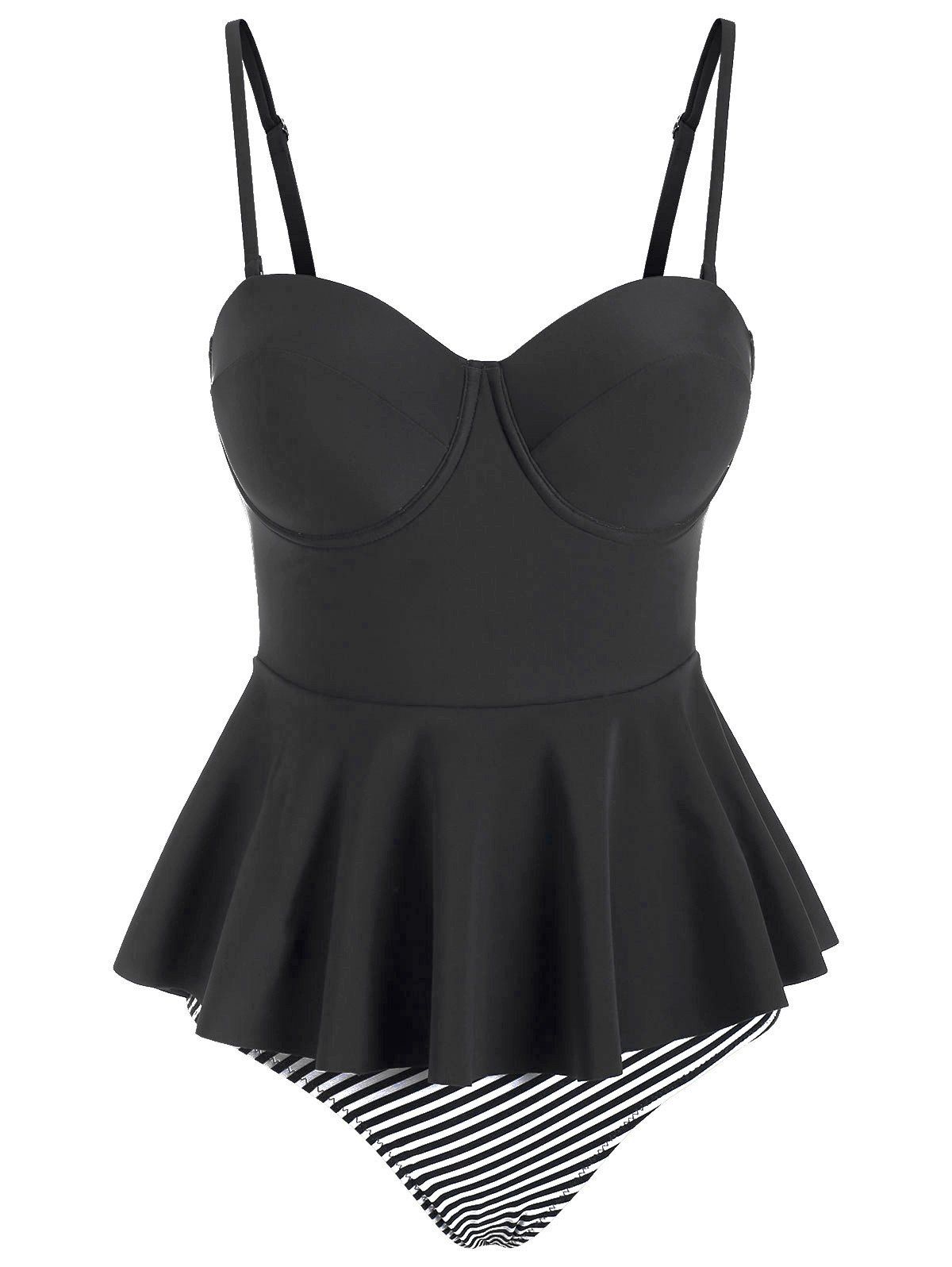 

Striped Underwire Peplum Tankini Swimwear, Carbon gray