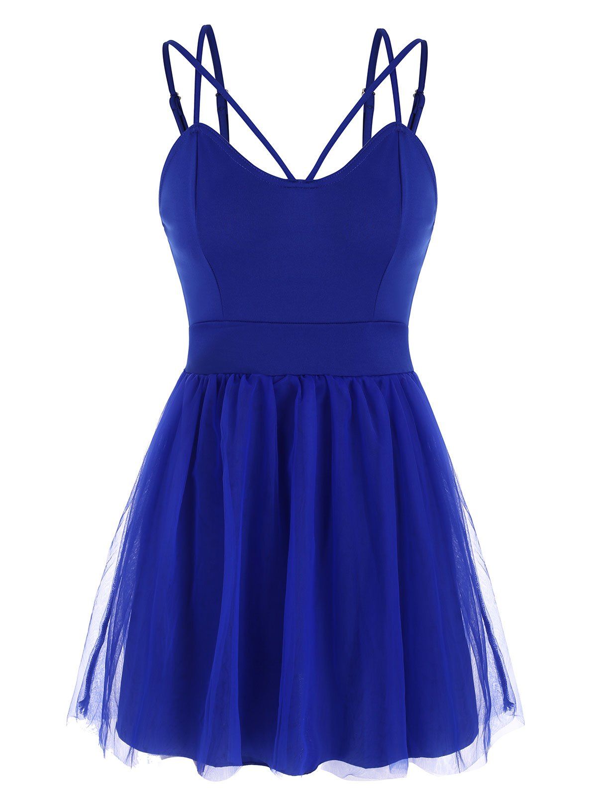 

Mesh Panel Flared Cami Dress, Blue