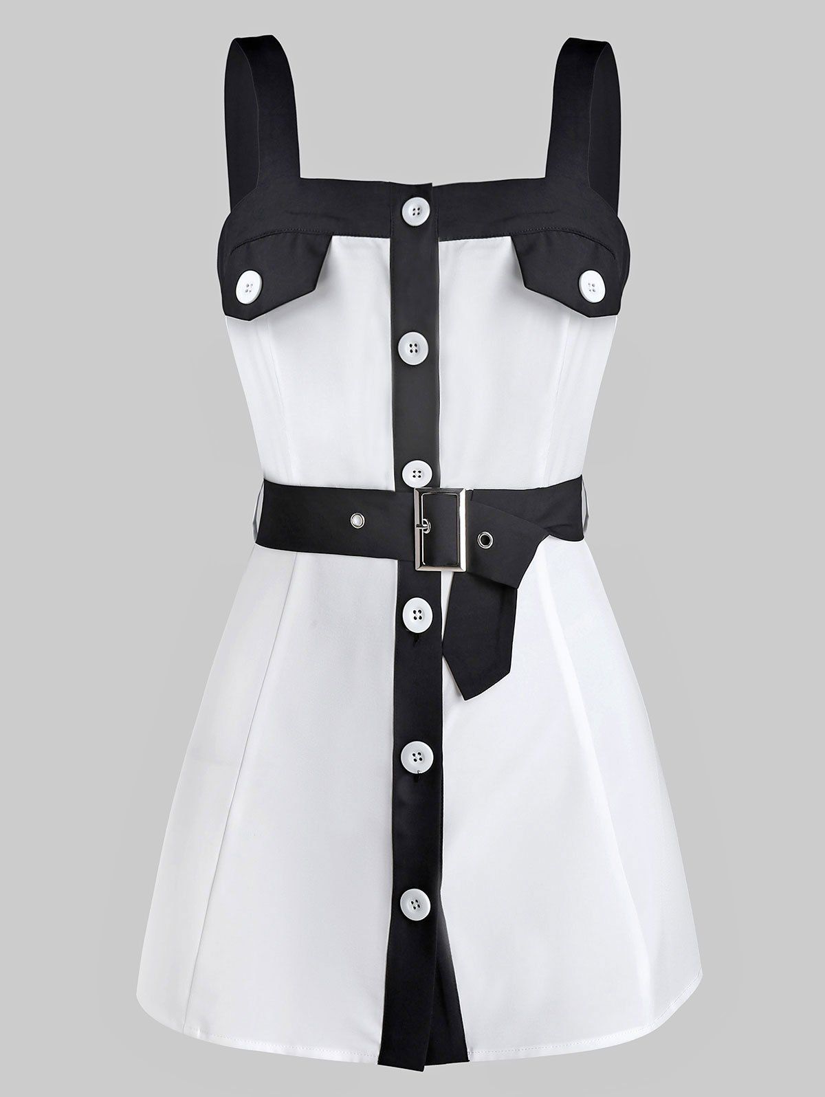 

Button Through Belted Contrast Tank Top, White