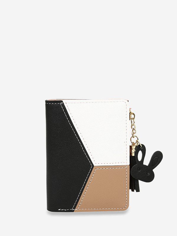 

Color-blocking Fringe Accent Leather Purse Wallet, Black