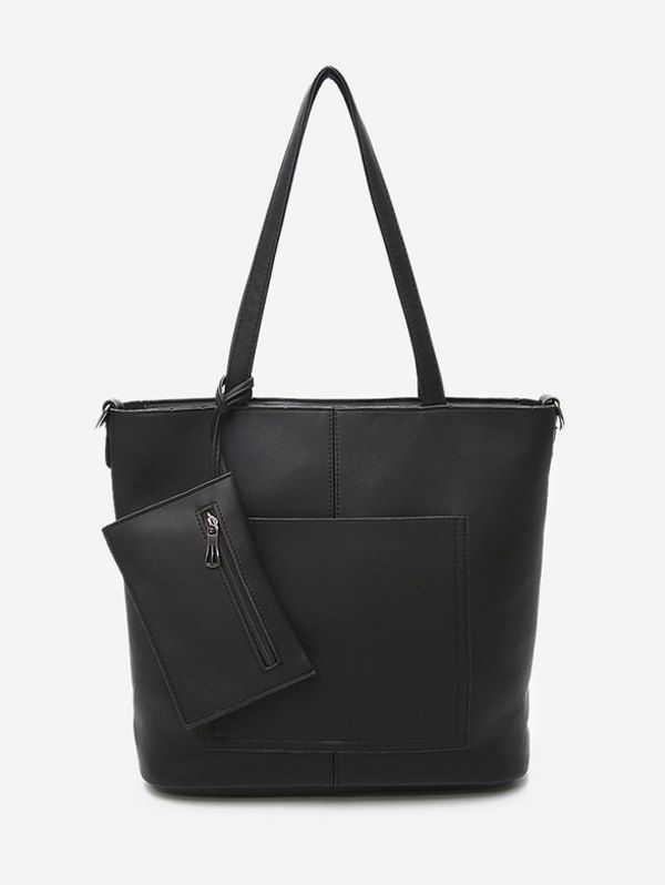 

Faux Leather Large Capacity Handbag Set, Black