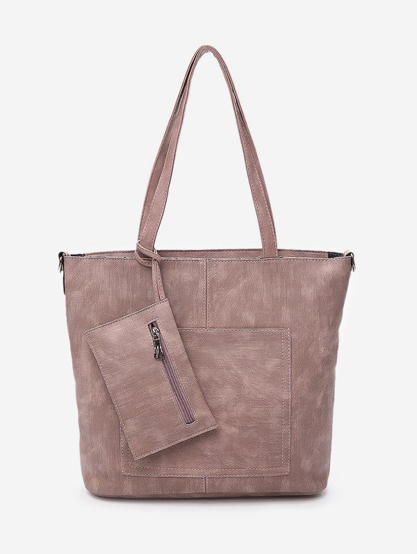 

Faux Leather Large Capacity Handbag Set, Pink