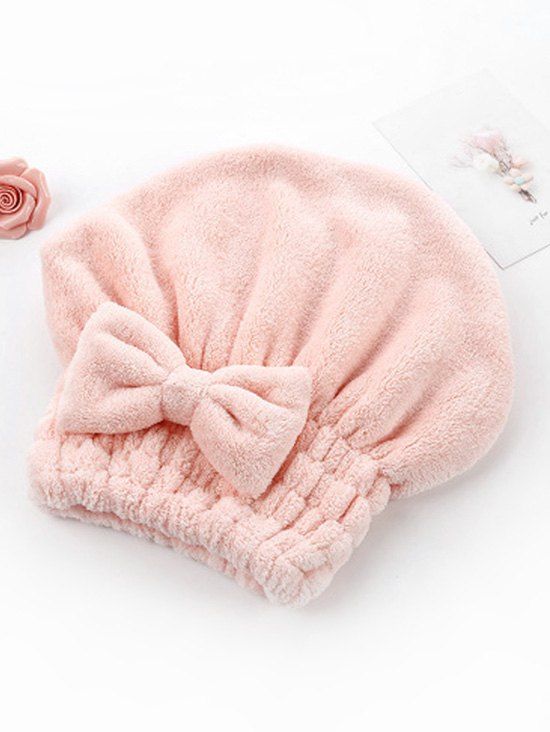 

Bowknot Embellished Bath Hat Drying Towel Shower Cap, Pink