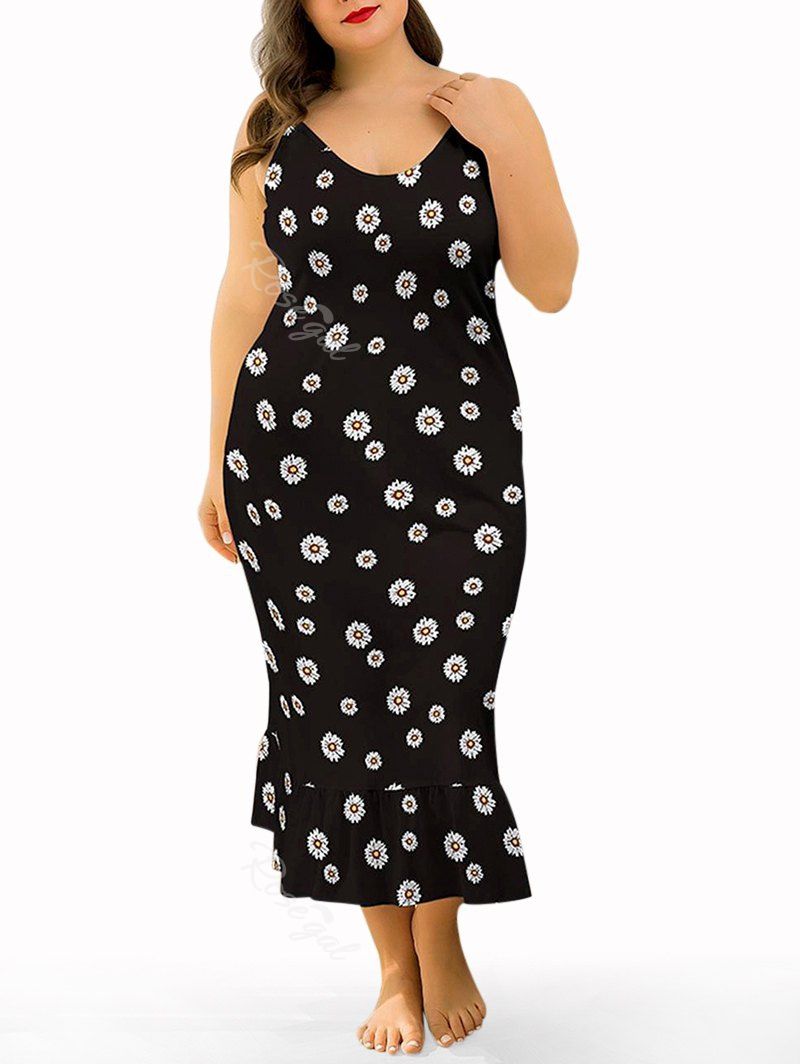 

Plus Size Floral Ruffle Night Dress, Black