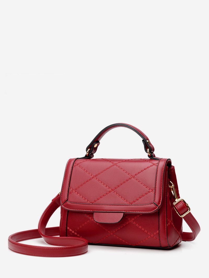 

Minimalist Quilted Top Handle Leather Crossbody Bag, Lava red