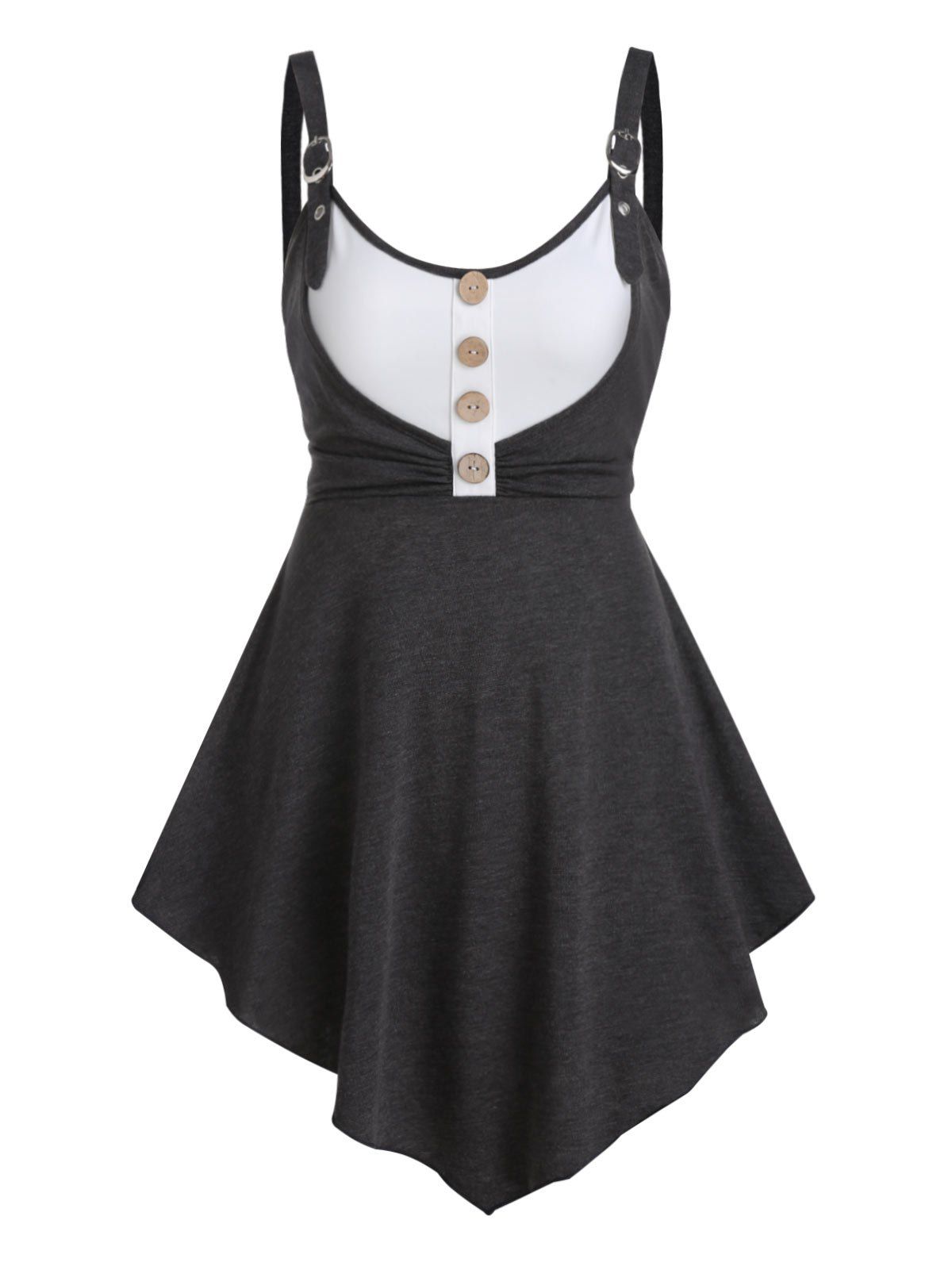 

Buckle Strap Button A Line Tank Top, Dark gray