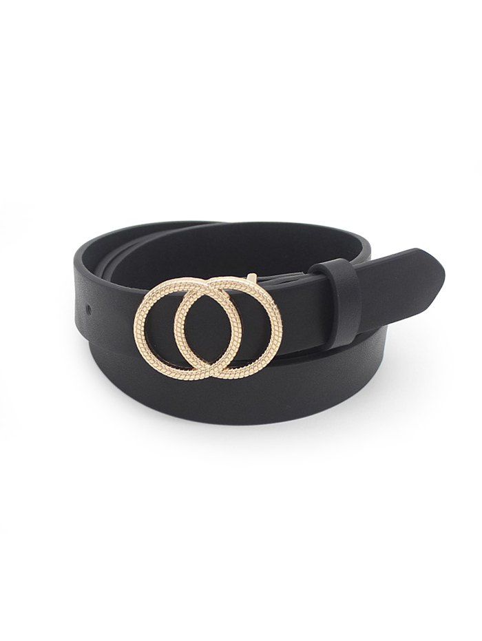 

Carved Double Circle Dress Buckle Belt, Black