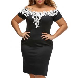 

Plus Size Lace Insert Off Shoulder Bodycon Dress, Black