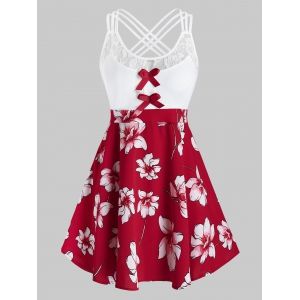 

Plus Size Criss Cross Flower Print Tank Top, Red