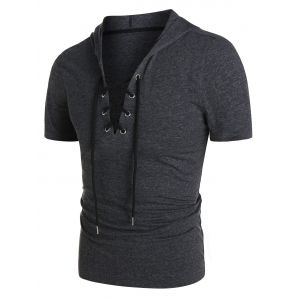 

Heathered Short Sleeve Lace-up Hoodie, Dark gray