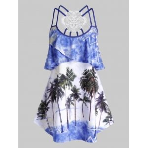 

Plus Size Ruffle Palm Tree Print Strappy Tank Top, White
