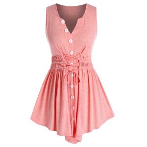 

Plus Size Lace Up Mock Button Irregular Tank Top, Flamingo pink