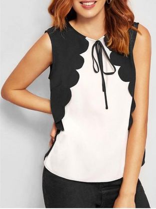 Bowknot Detail Scalloped Contrast Tank Top