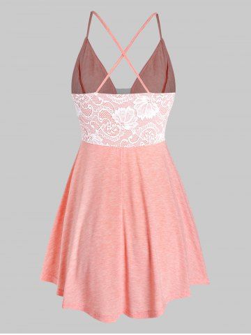 

Plus Size Criss Cross Lace Panel Tank Top, Orange pink