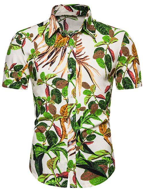 

Leaves Print Casual Short Sleeve Shirt, Multi