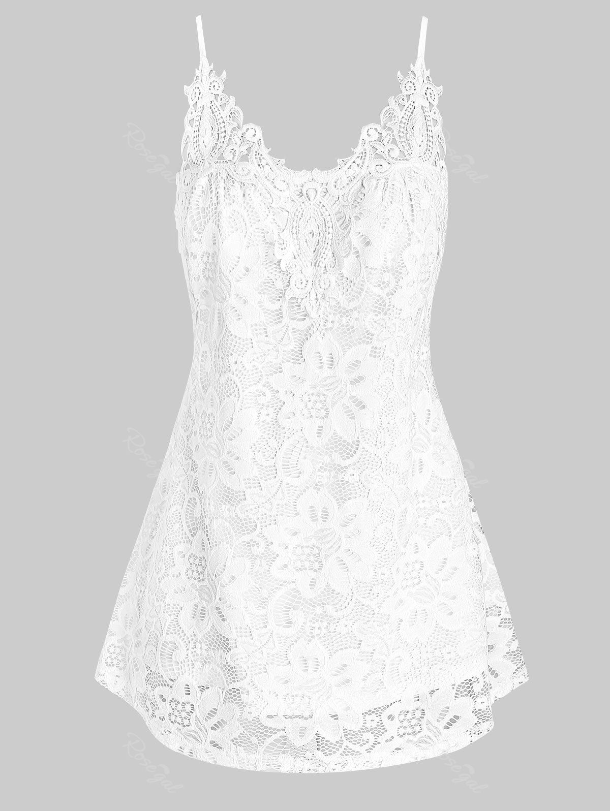 

Plus Size Floral Lace Layered Tank Top, Milk white