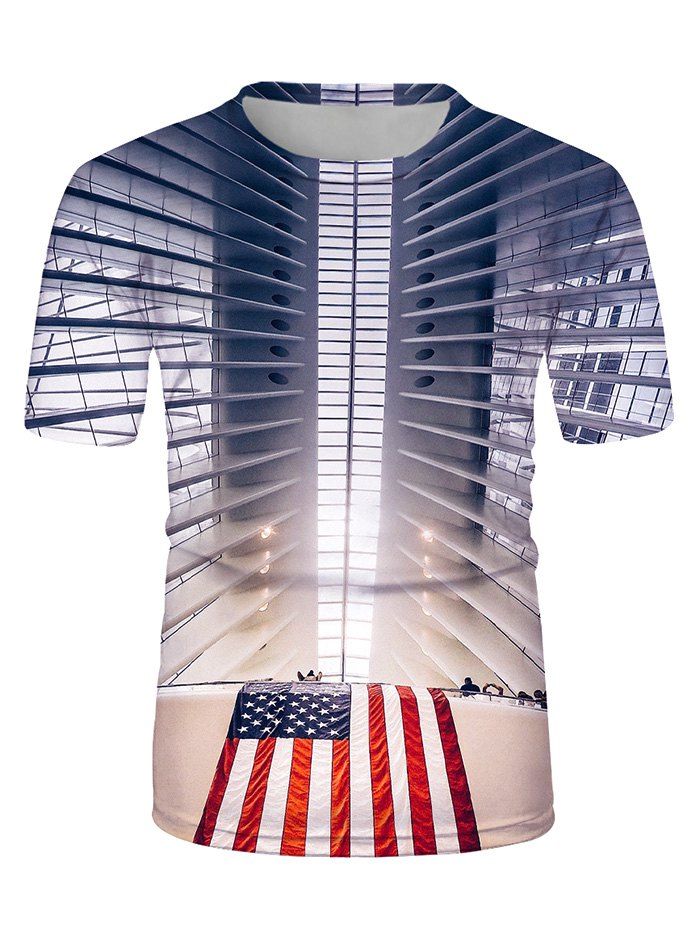 

American Flag 3D Print Crew Neck Casual T Shirt, Multi