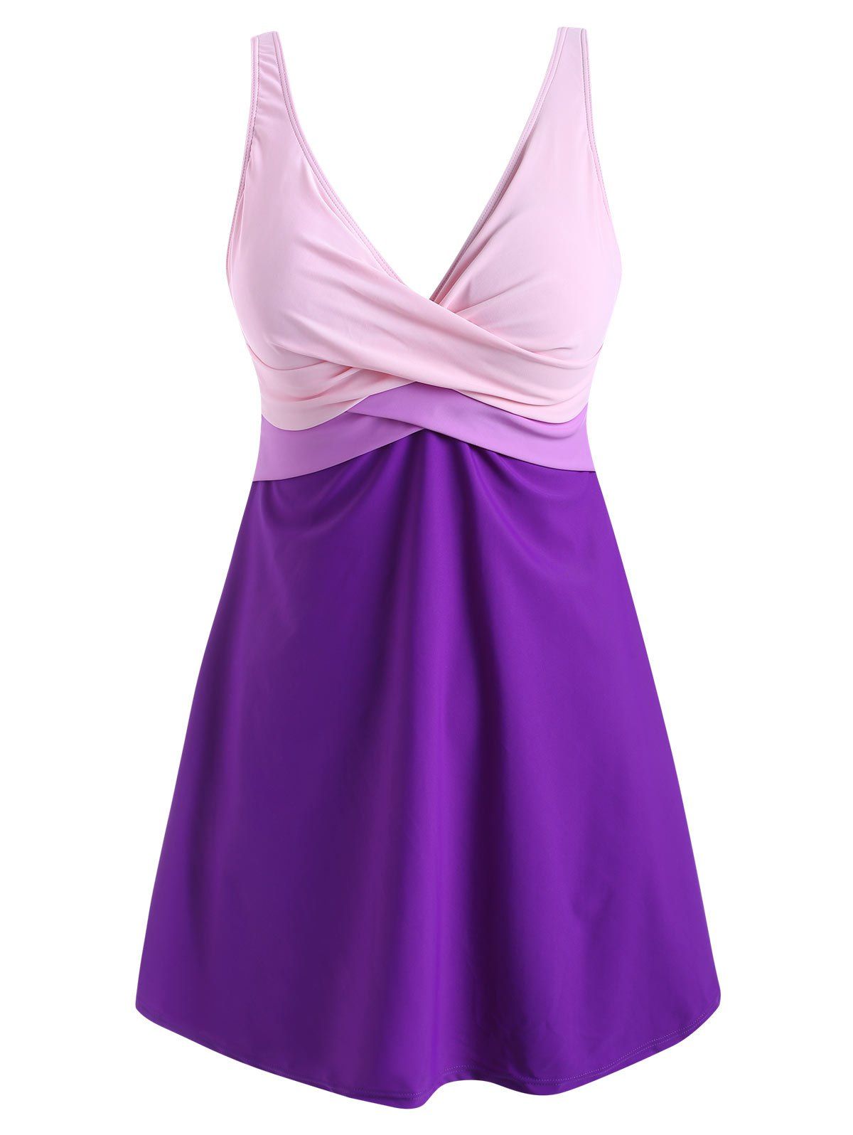 

Color Blocking Twist Tie Back Tankini Swimwear, Purple amethyst