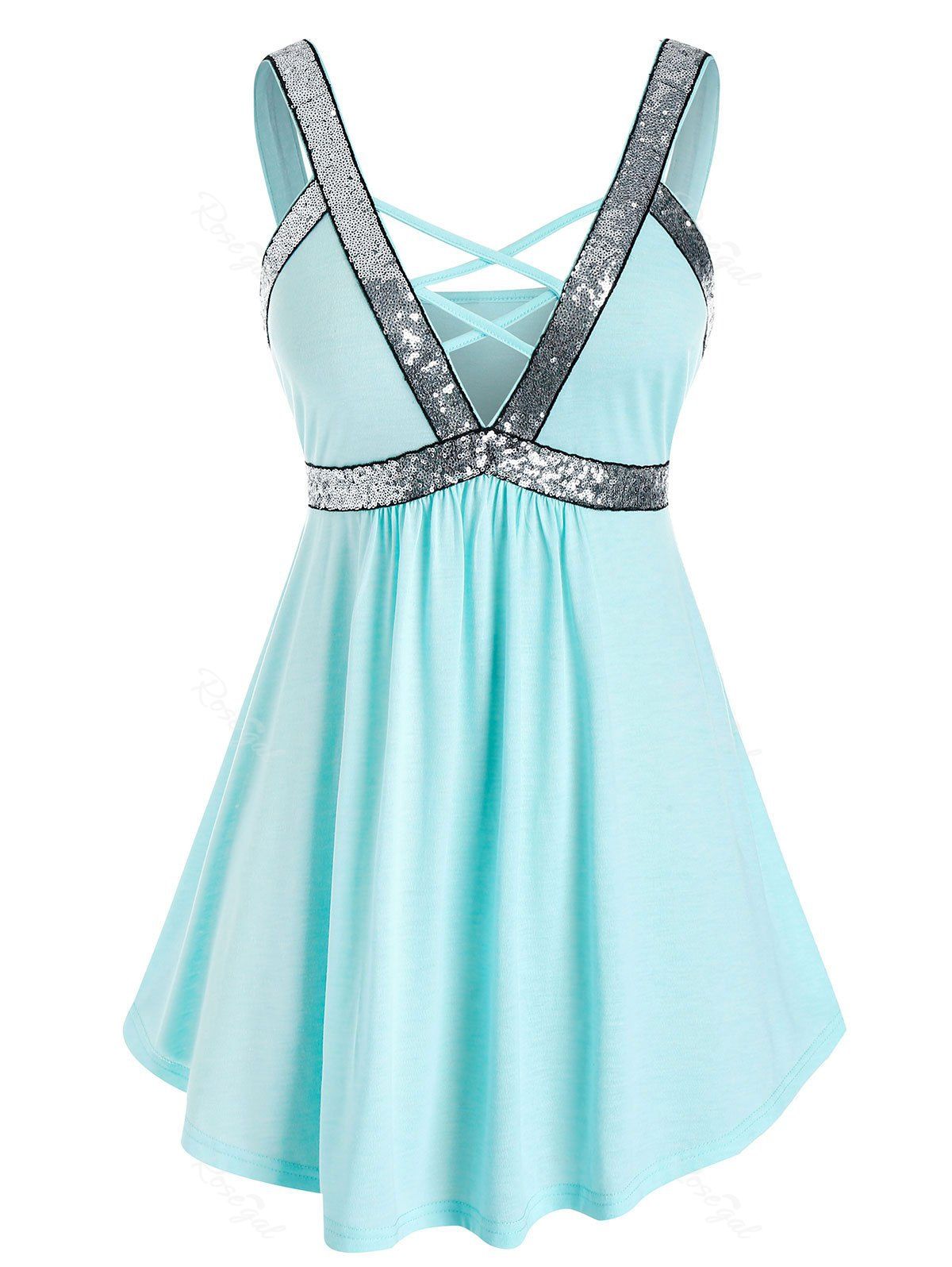 

Plus Size Sequined High Waist Tank Top, Light aquamarine