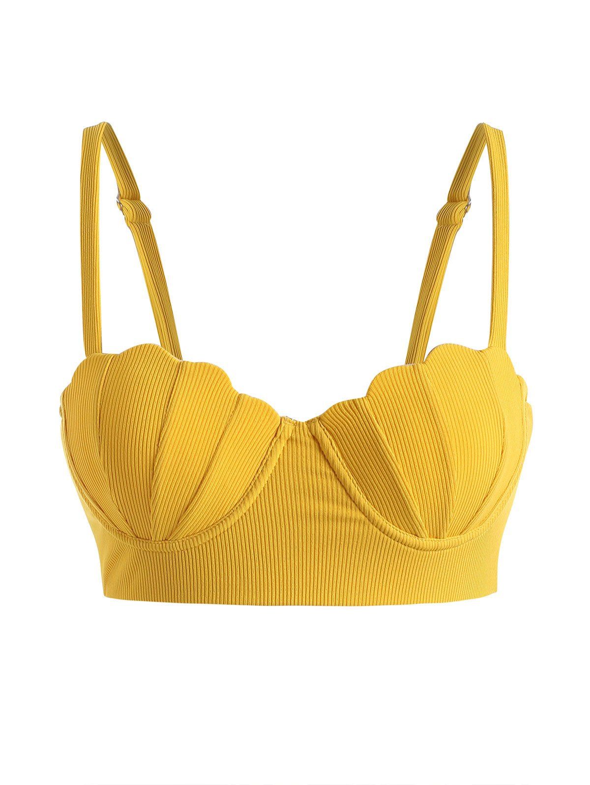 

Ribbed Lace-up Underwire Shell Bikini Top, Yellow