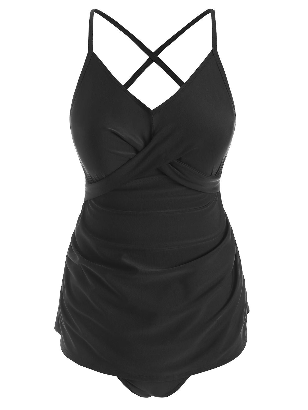 

Cami Criss Cross Padded Tankini Swimwear, Black