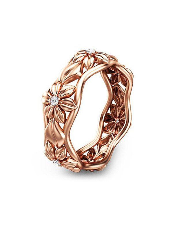

Alloy Hollow Out Rhinestone Flower Ring, Rose gold